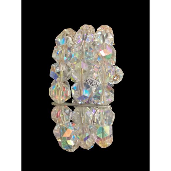 VTG Bracelet Women’s 1 Size Crystal Beads Wrap Around Type 3 Strands Iridescent - Picture 3 of 5